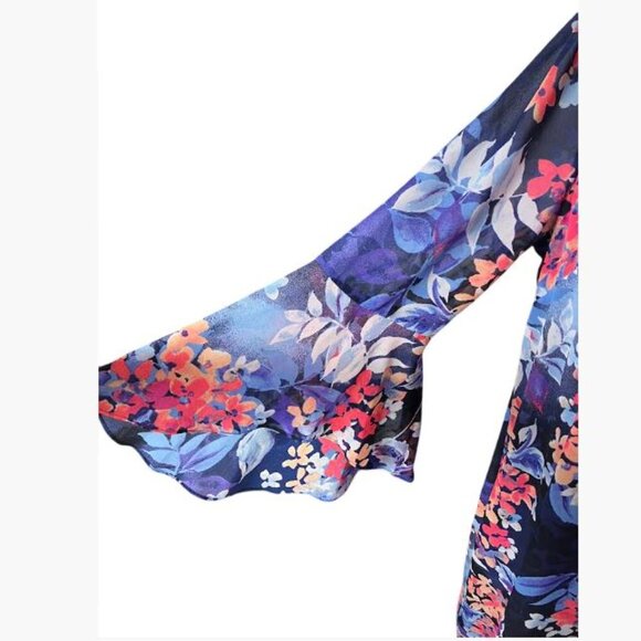 Vintage Roz n Ali Floral Print Belle Sleeve Chiffon Multicolor Dress Sz 16 EUC - Picture 7 of 12